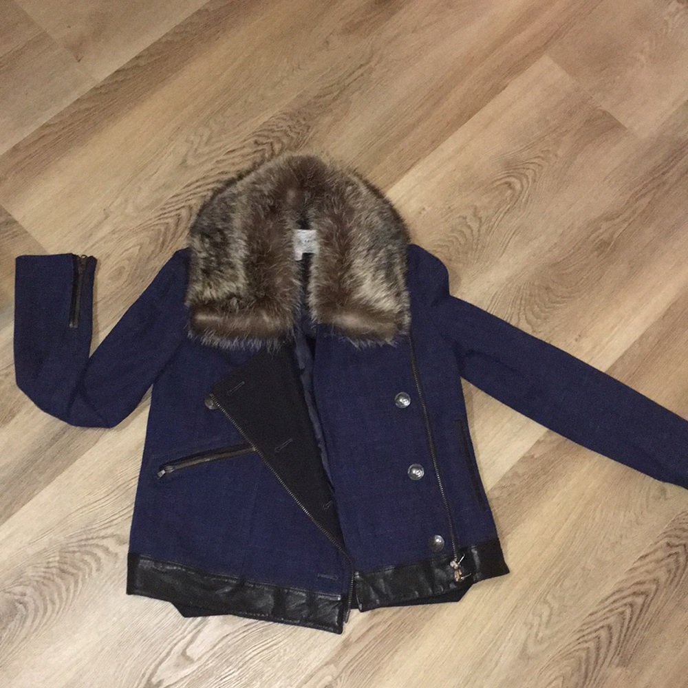 VERONICA BEARD UNWORN REAL LEATHER REAL FUR N WOOL LINED JACKET EUC SIZE…